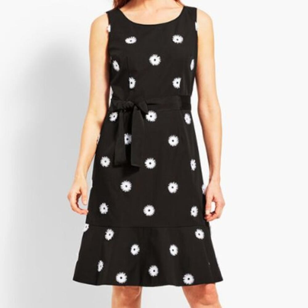 Talbots Women's Size 12 Black White Flower Applique Fit-and-Flare Dress Career